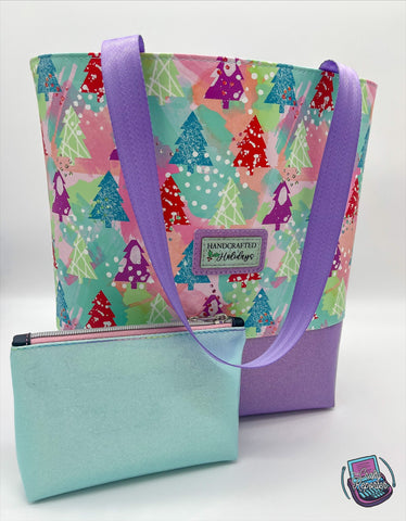 Pastel Holiday Trees Tote & Pouch Set